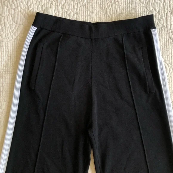 SANDRO PARIS Women’s Black High Waisted White Stripe Wide-Leg Knit Pants Sz 4